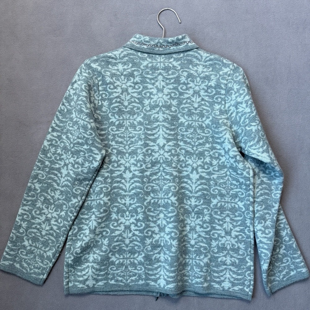 Pendleton Cardigan Womens Medium Petite Teal Full Zip Virgin Merino Wool Paisley - Picture 2 of 11